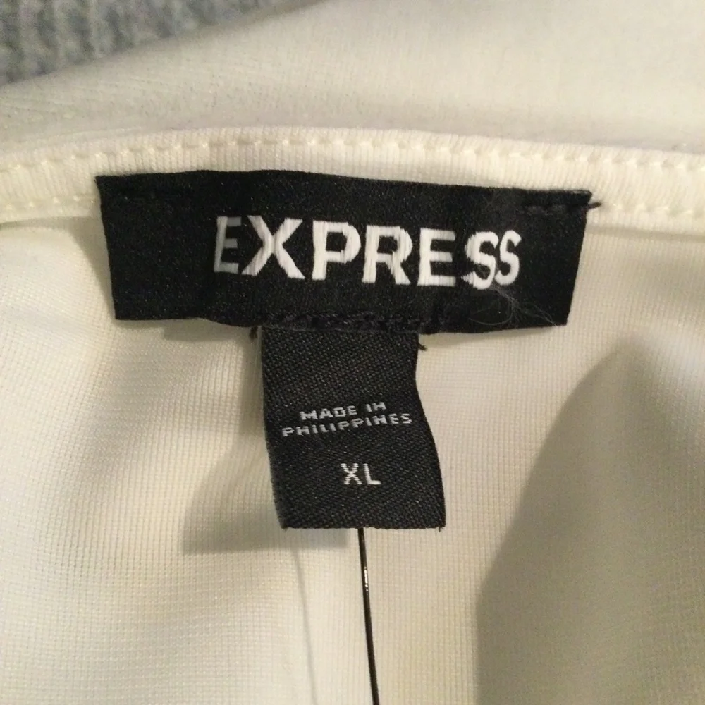 Express size XL White Velour Top Long Puff Shoulder Sleeve Ruched Front NWT - Picture 2 of 6